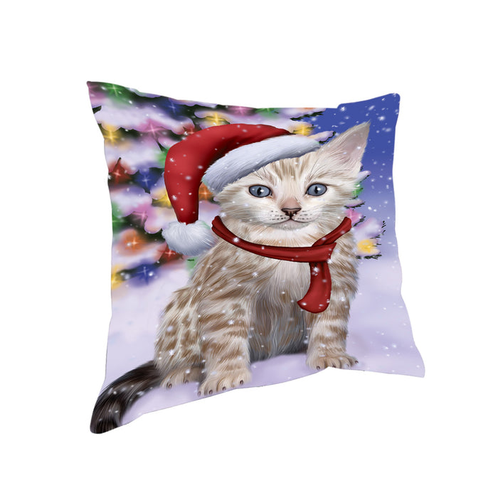 Winterland Wonderland Bengal Cat In Christmas Holiday Scenic Background Pillow PIL71564