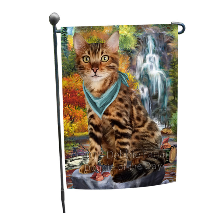 Scenic Waterfall Bengal Cat Garden Flag GFLG51826