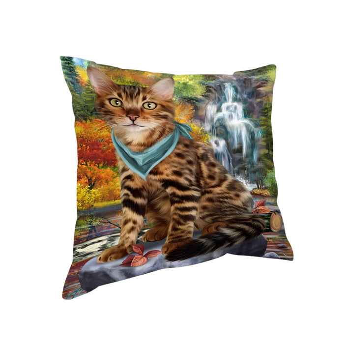 Scenic Waterfall Bengal Cat Pillow PIL63680