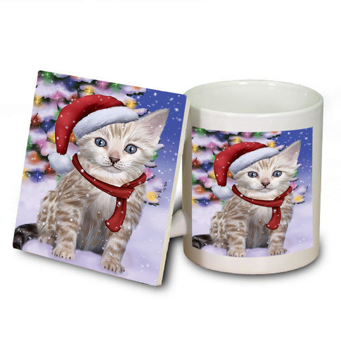 Winterland Wonderland Bengal Cat In Christmas Holiday Scenic Background Mug and Coaster Set MUC53727
