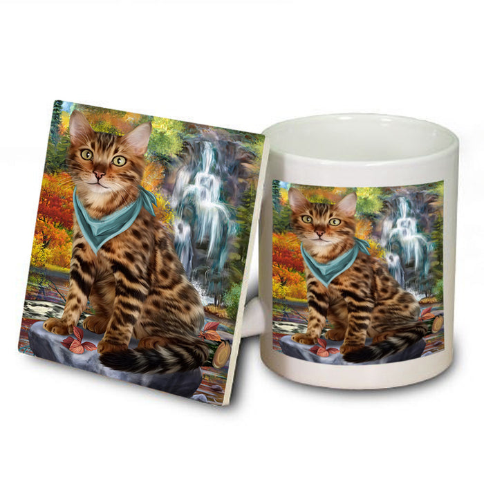Scenic Waterfall Bengal Cat Mug and Coaster Set MUC51821