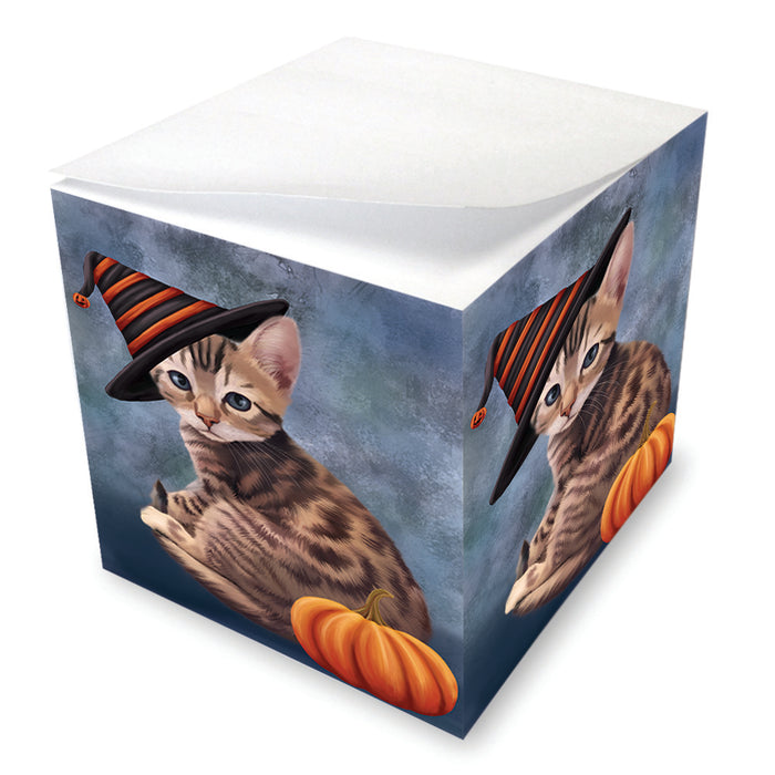 Happy Halloween Bengal Cat Wearing Witch Hat with Pumpkin Note Cube NOC56509