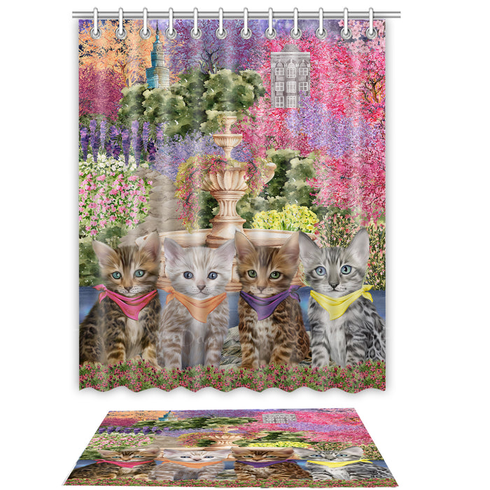 Bengal Cat Shower Curtain with Bath Mat Combo: Curtains with hooks and Rug Set Bathroom Decor, Custom, Explore a Variety of Designs, Personalized, Pet Gift for Cats Lovers