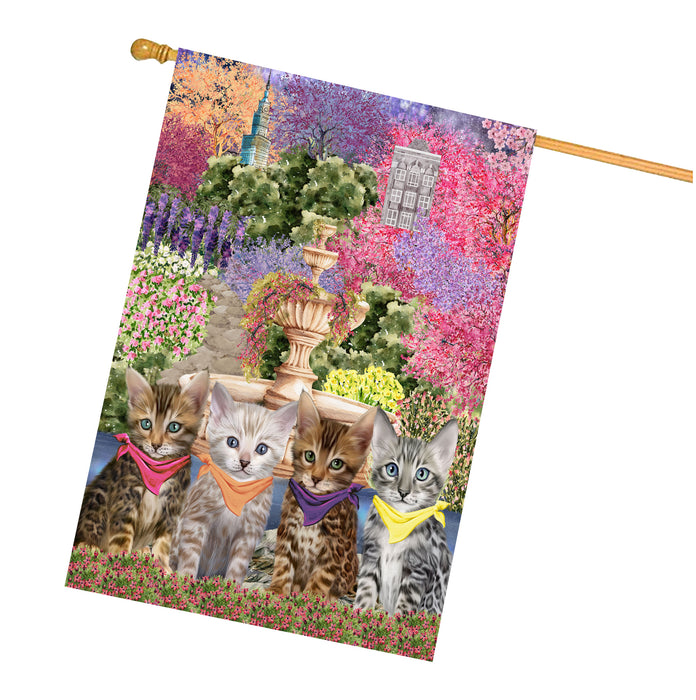Bengal Cats House Flag: Explore a Variety of Designs, Weather Resistant, Double-Sided, Custom, Personalized, Home Outdoor Yard Decor for Cat and Pet Lovers