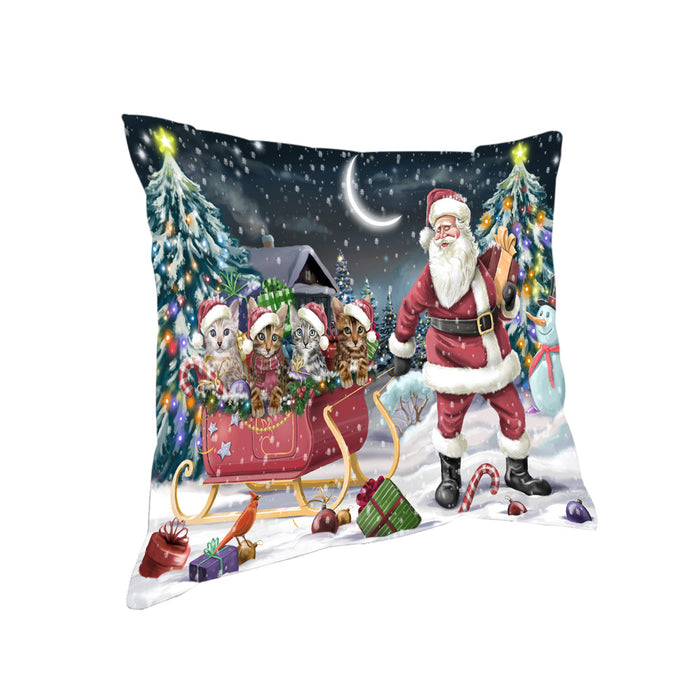 Santa Sled Dogs Christmas Happy Holidays Bengal Cats Pillow PIL63216