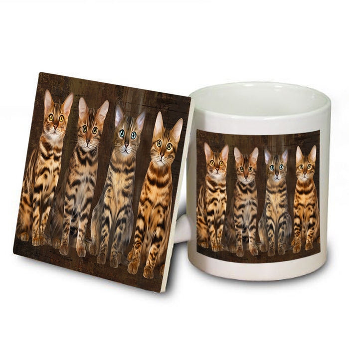 Rustic 4 Bengal Cats Mug and Coaster Set MUC54347