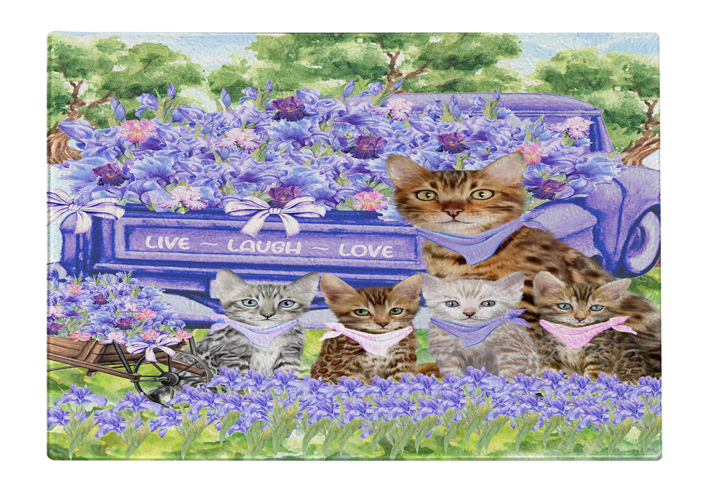 Bengal Cats Cutting Board: Explore a Variety of Personalized Designs, Custom, Tempered Glass Kitchen Chopping Meats, Vegetables, Pet Gift for Cat Lovers
