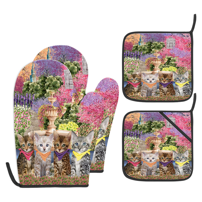 Bengal Cat Oven Mitts and Pot Holder Set, Kitchen Gloves for Cooking with Potholders, Explore a Variety of Designs, Personalized, Custom, Cats Moms Gift