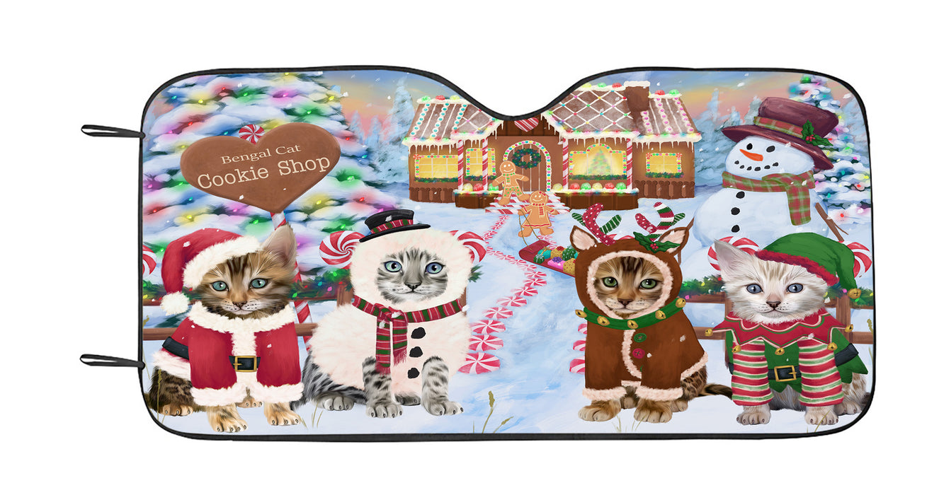Holiday Gingerbread Cookie Bengal Cats Car Sun Shade