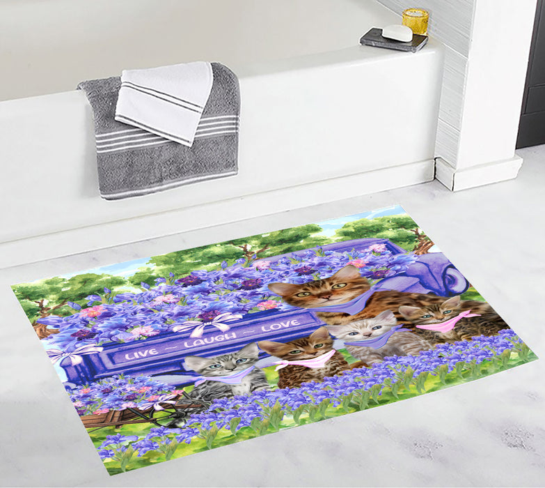 Bengal Cats Custom Bath Mat, Explore a Variety of Personalized Designs, Anti-Slip Bathroom Pet Rug Mats, Cat Lover's Gifts
