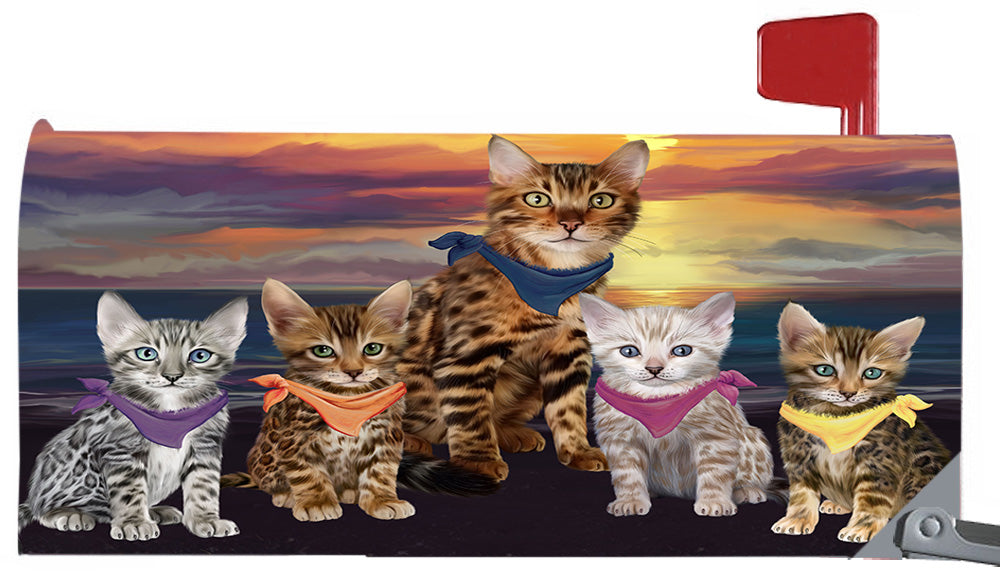 Family Sunset Portrait Bengal Cats Magnetic Mailbox Cover MBC48447