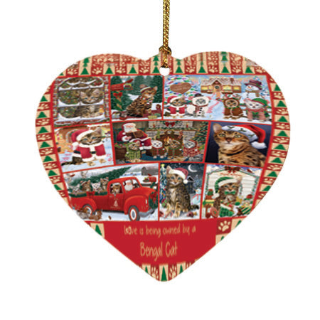 Love is Being Owned Christmas Bengal Cats Heart Christmas Ornament HPOR57825