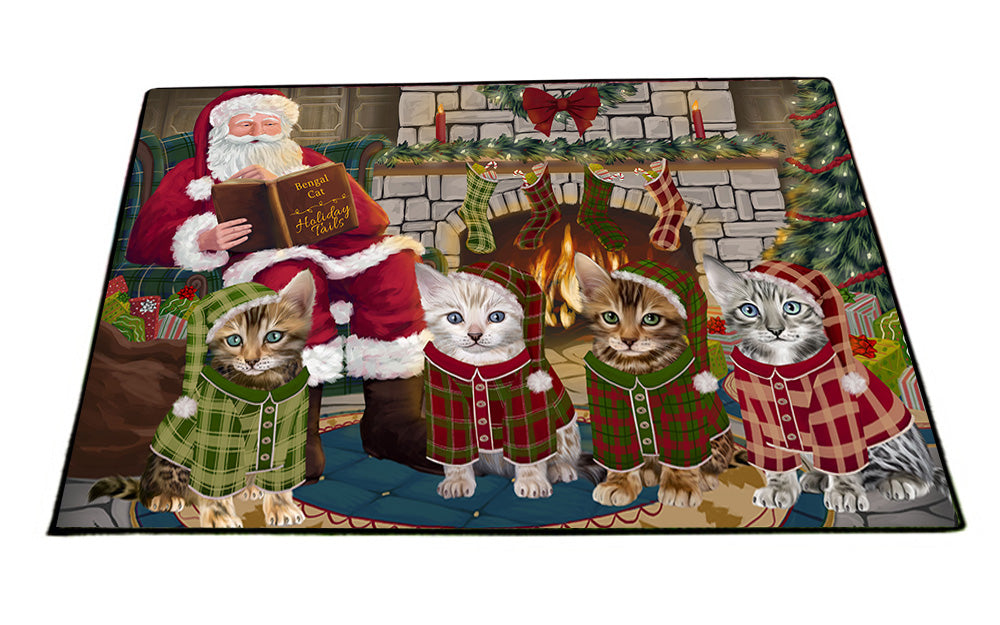 Christmas Cozy Holiday Tails Bengal Cats Floormat FLMS52581