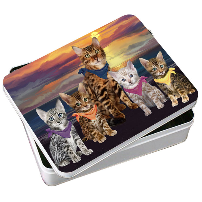 Family Sunset Portrait Bengal Cats Photo Storage Tin PITN52479