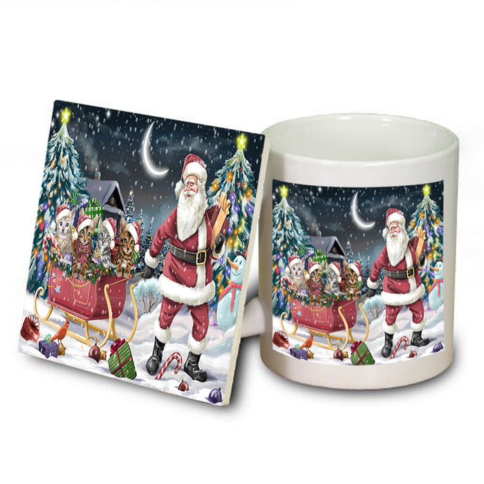 Santa Sled Dogs Christmas Happy Holidays Bengal Cats Mug and Coaster Set MUC51705