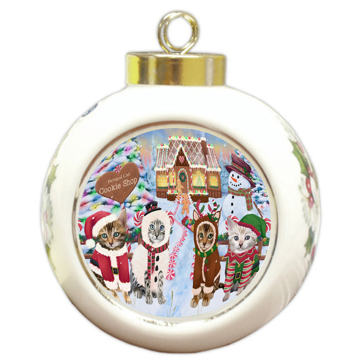 Holiday Gingerbread Cookie Shop Bengal Cats Round Ball Christmas Ornament RBPOR56460