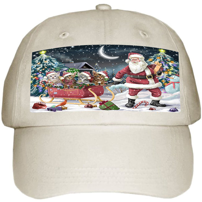 Santa Sled Dogs Christmas Happy Holidays Bengal Cats Ball Hat Cap HAT58872