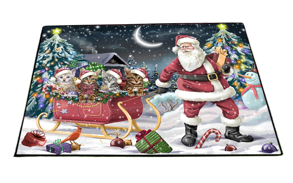 Santa Sled Dogs Christmas Happy Holidays Bengal Cats Floormat FLMS51270