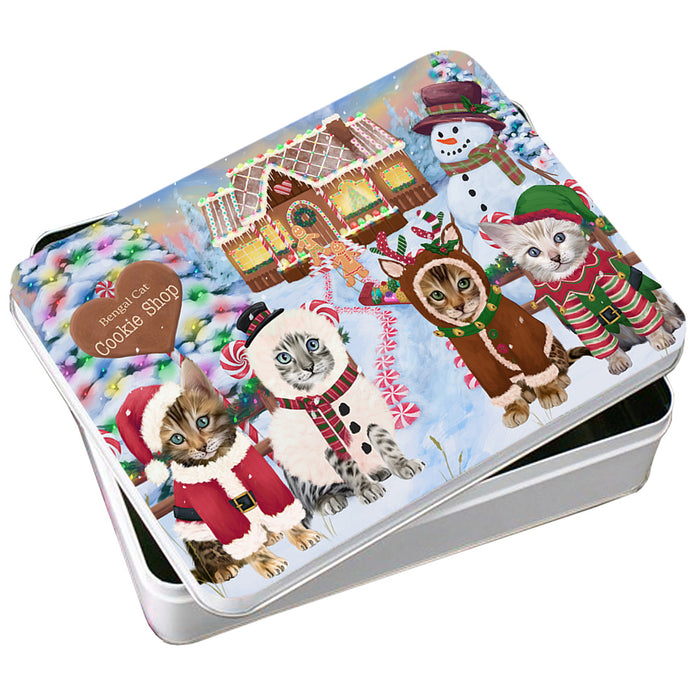 Holiday Gingerbread Cookie Shop Bengal Cats Photo Storage Tin PITN56166