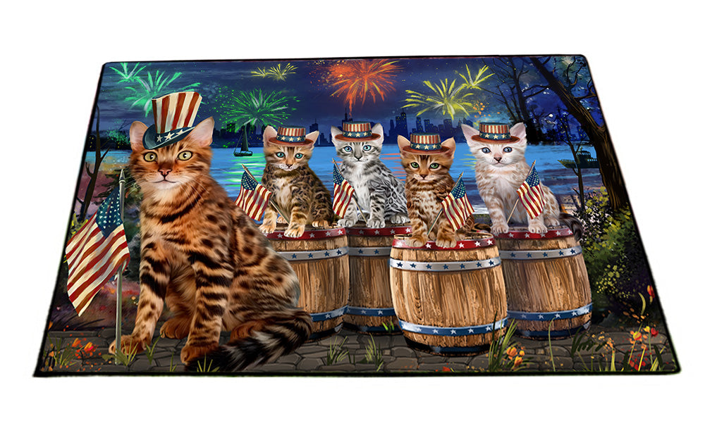 4th of July Independence Day Firework Bengal Cats Floormat FLMS54356