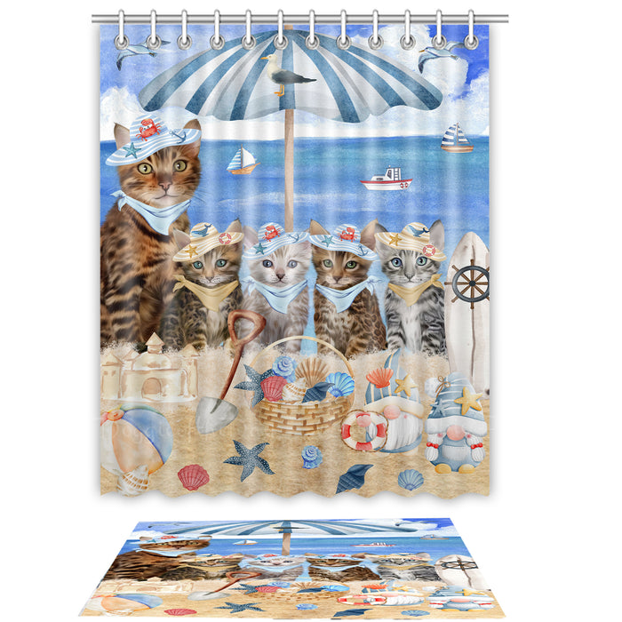Bengal Cat Shower Curtain & Bath Mat Set, Custom, Explore a Variety of Designs, Personalized, Curtains with hooks and Rug Bathroom Decor, Halloween Gift for Cats Lovers