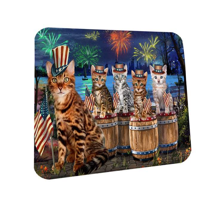 4th of July Independence Day Firework Bengal Cats Coasters Set of 4 CST54065