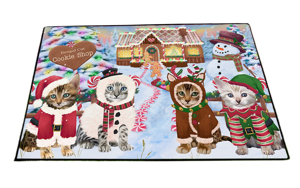 Holiday Gingerbread Cookie Shop Bengal Cats Floormat FLMS53136