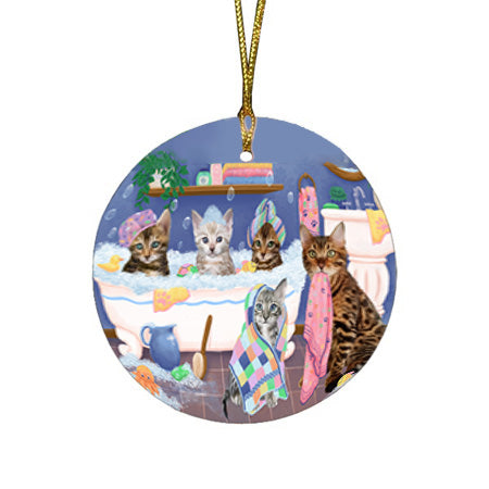 Rub A Dub Dogs In A Tub Bengal Cats Round Flat Christmas Ornament RFPOR57118