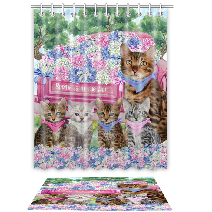 Bengal Cat Shower Curtain & Bath Mat Set, Bathroom Decor Curtains with hooks and Rug, Explore a Variety of Designs, Personalized, Custom, Cats Lover's Gifts