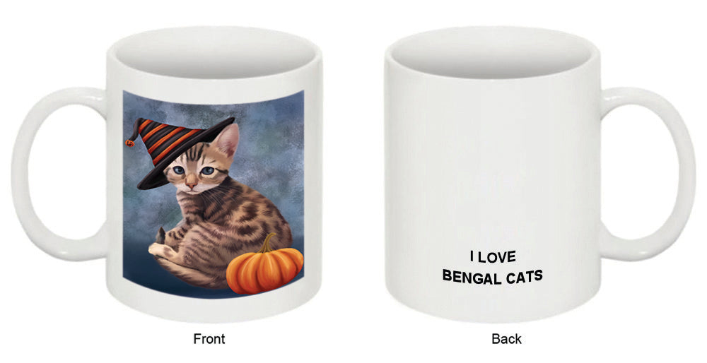 Happy Halloween Bengal Cat Wearing Witch Hat with Pumpkin Coffee Mug MUG50261