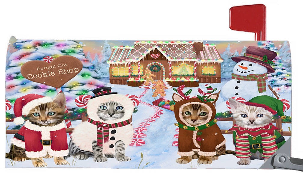 Christmas Holiday Gingerbread Cookie Shop Bengal Cats 6.5 x 19 Inches Magnetic Mailbox Cover Post Box Cover Wraps Garden Yard Décor MBC48965