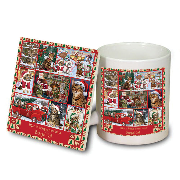 Love is Being Owned Christmas Bengal Cats Mug and Coaster Set MUC57190