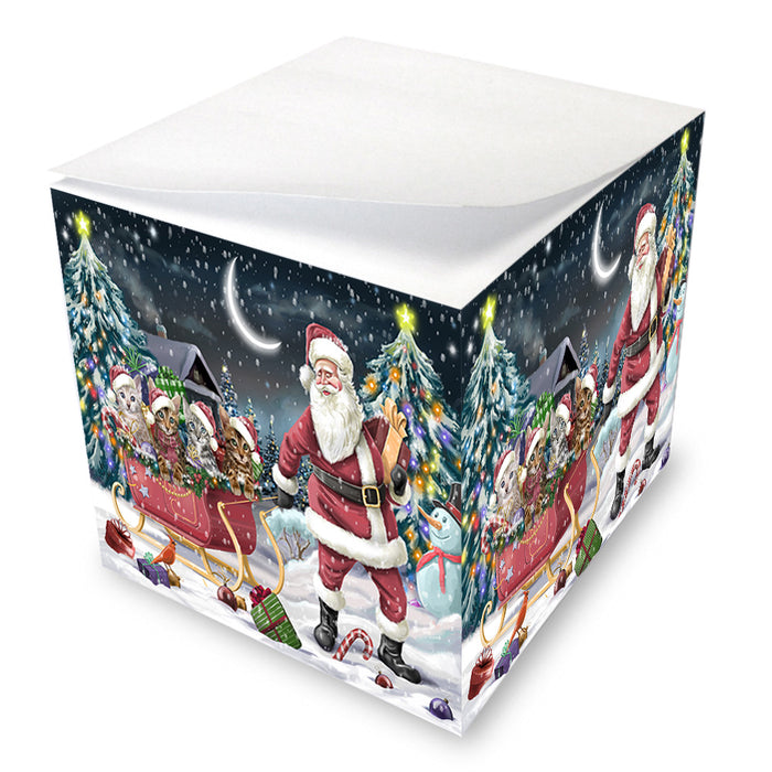 Santa Sled Dogs Christmas Happy Holidays Bengal Cats Note Cube NOC51713