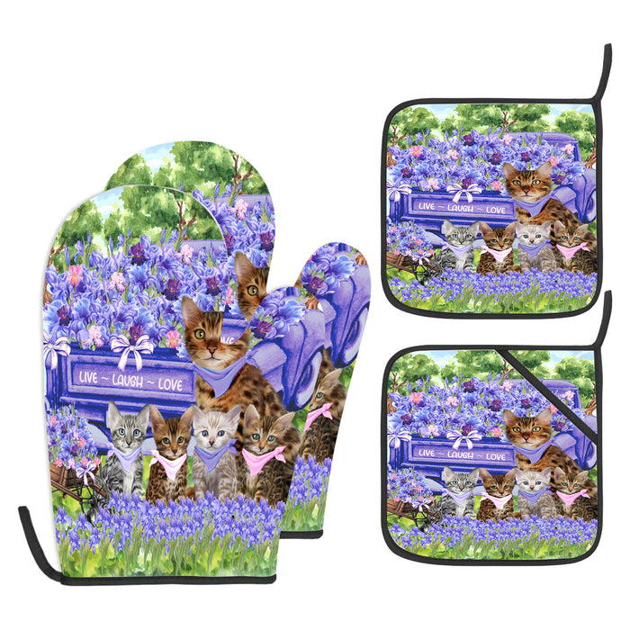 Bengal Cat Oven Mitts and Pot Holder Set, Explore a Variety of Personalized Designs, Custom, Kitchen Gloves for Cooking with Potholders, Pet and Cats Gift Lovers