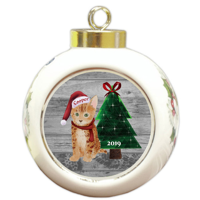 Custom Personalized Bengal Cat Glassy Classy Christmas Round Ball Ornament