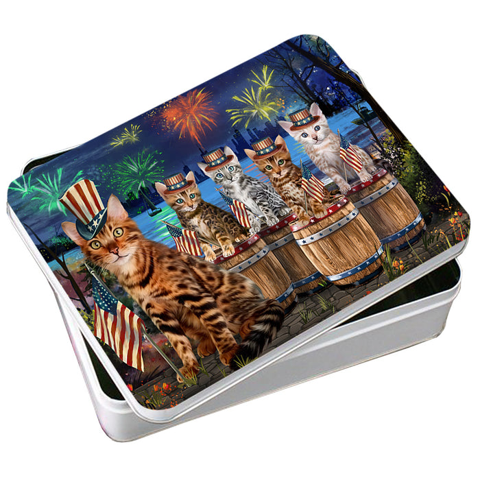 4th of July Independence Day Firework Bengal Cats Photo Storage Tin PITN54050
