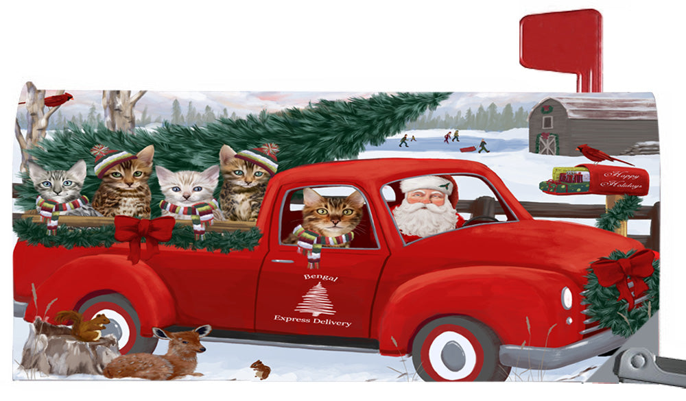 Magnetic Mailbox Cover Christmas Santa Express Delivery Bengal Cats MBC48293
