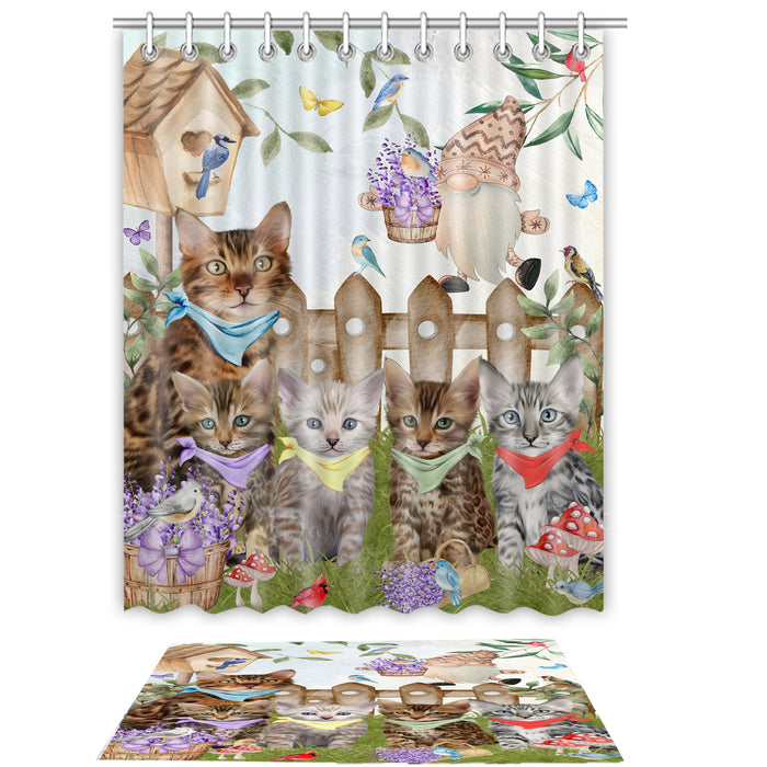 Bengal Cat Shower Curtain & Bath Mat Set, Custom, Explore a Variety of Designs, Personalized, Curtains with hooks and Rug Bathroom Decor, Halloween Gift for Cats Lovers