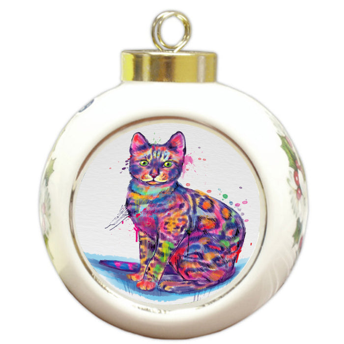 Watercolor Bengal Cat Round Ball Christmas Ornament RBPOR58316