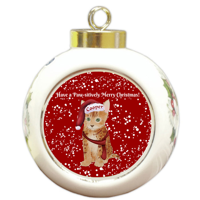 Custom Personalized Pawsitively Bengal Cat Merry Christmas Round Ball Ornament