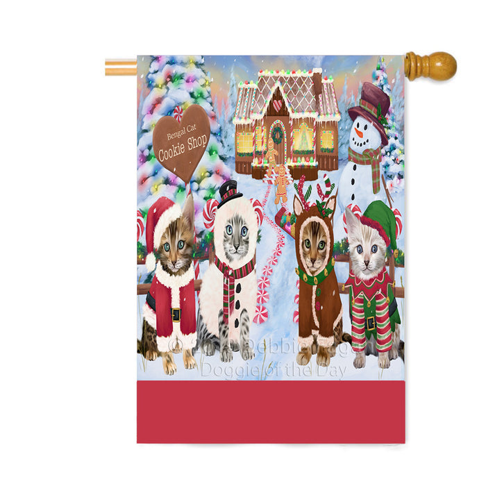 Personalized Holiday Gingerbread Cookie Shop Bengal Cats Custom House Flag FLG-DOTD-A59234