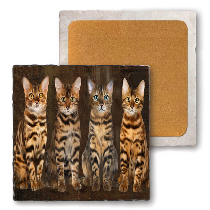 Rustic 4 Bengal Cats Set of 4 Natural Stone Marble Tile Coasters MCST49355