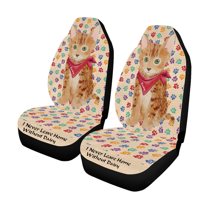 Personalized I Never Leave Home Paw Print Bengal Cats Pet Front Car Seat Cover (Set of 2)
