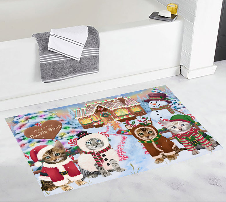 Holiday Gingerbread Cookie Bengal Cats Bath Mat