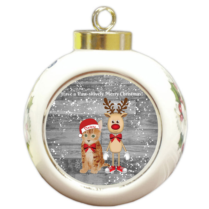 Custom Personalized Bengal Cat Reindeer and Pooch Christmas Round Ball Ornament