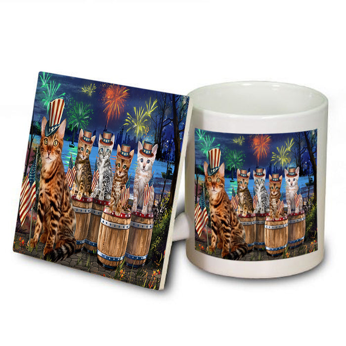 4th of July Independence Day Firework Bengal Cats Mug and Coaster Set MUC54099