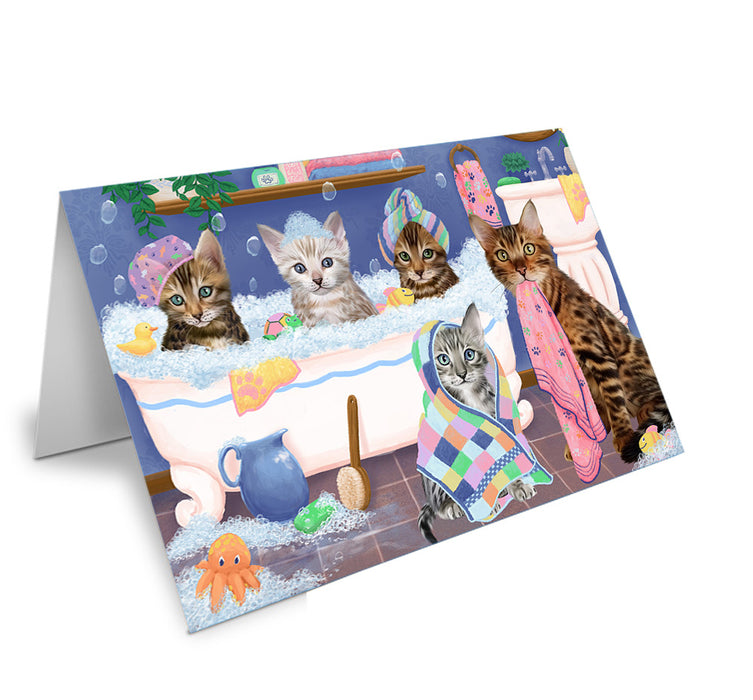 Rub A Dub Dogs In A Tub Bengal Cats Handmade Artwork Assorted Pets Greeting Cards and Note Cards with Envelopes for All Occasions and Holiday Seasons GCD74801