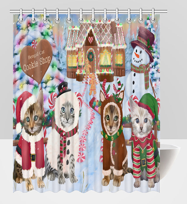 Holiday Gingerbread Cookie Bengal Cats Shower Curtain