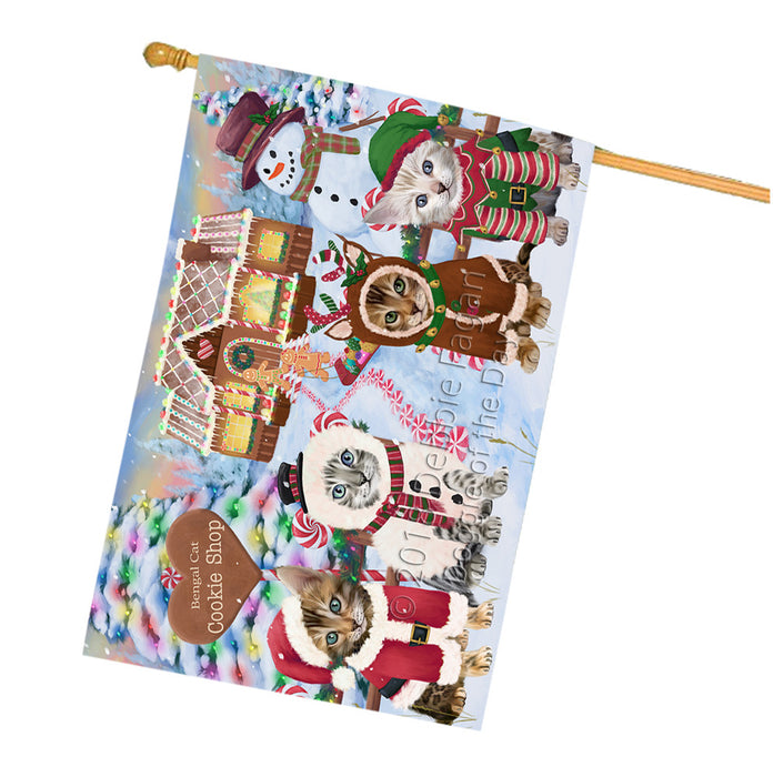 Holiday Gingerbread Cookie Shop Bengal Cats House Flag FLG56788