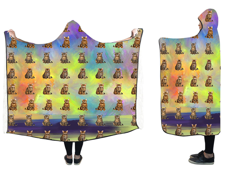 Paradise Wave Bengal Cats  Hooded Blanket 50"x40"